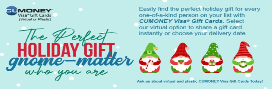 CUMONEY Visa Gift Cards, the perfect holiday gift